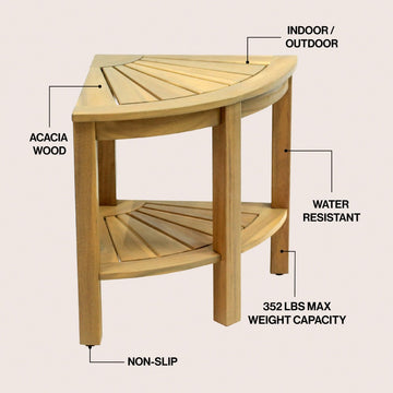 Maris 18" Classic Coastal Solid Acacia Wood Indoor/Outdoor Corner Shower Bench with Shelf